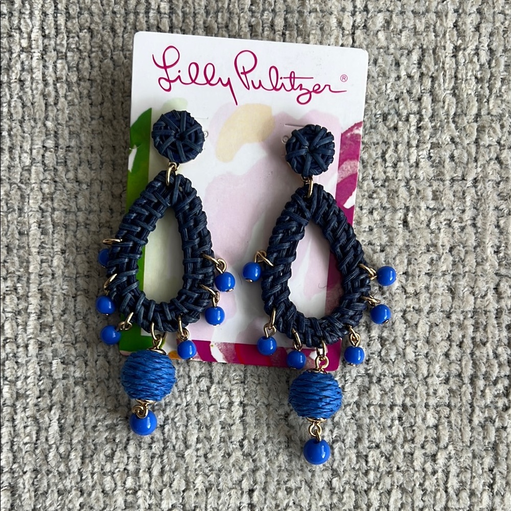 Lilly Pulitzer Navy Blue Beaded Earrings